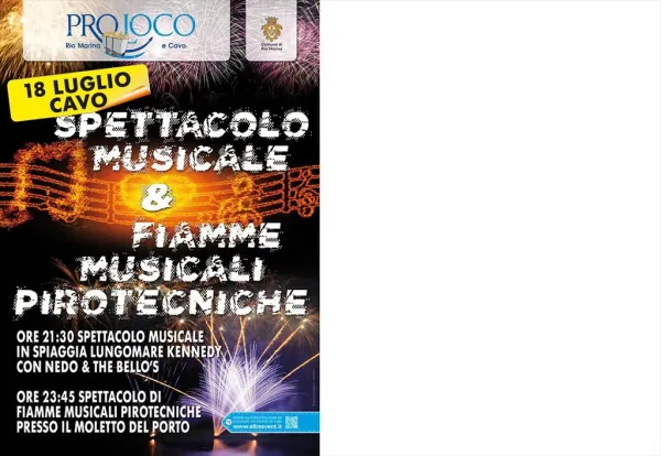 Spettacolo musicale in spiaggia e spettacolo di fiamme musicali pirotecniche