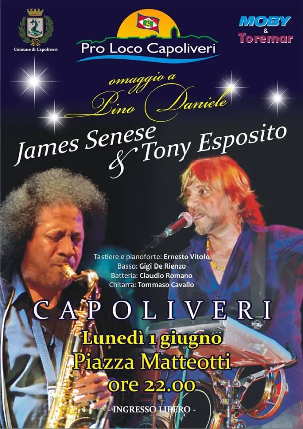 Concerto del supergruppo con James Senese, Toni Esposito ed altri grandi artisti a Capoliveri