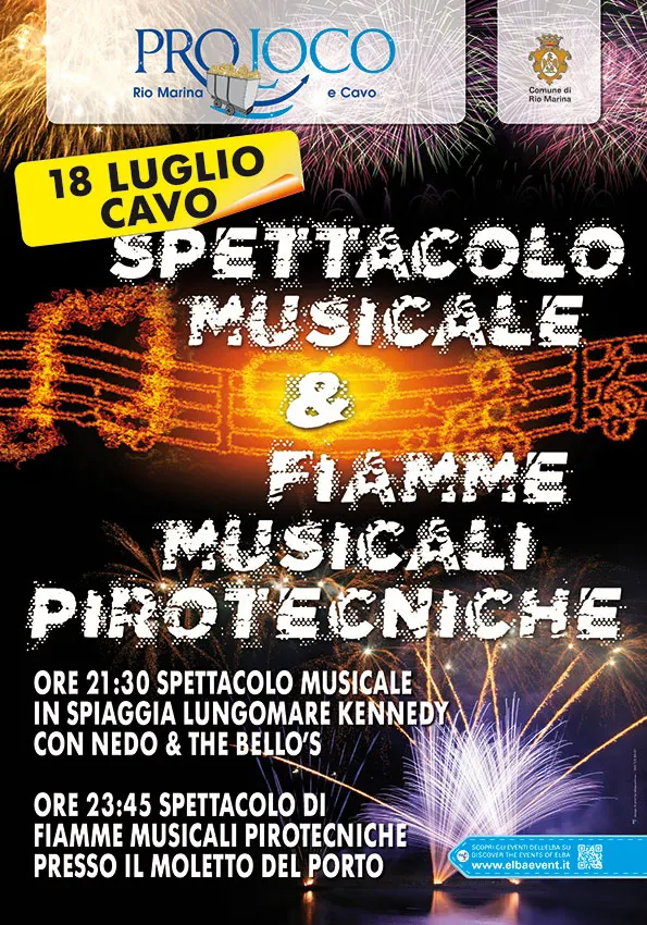 Spettacolo musicale in spiaggia e spettacolo di fiamme musicali pirotecniche