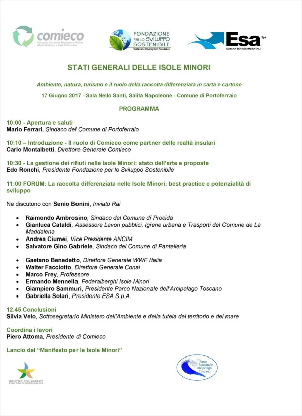1° edizione degli Stati Generali delle Isole Minori per la Raccolta differenziata di Carta e Cartone