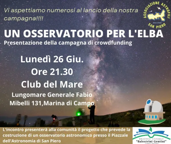 Campagna di raccolta fondi per un' Osservatorio all' Elba 