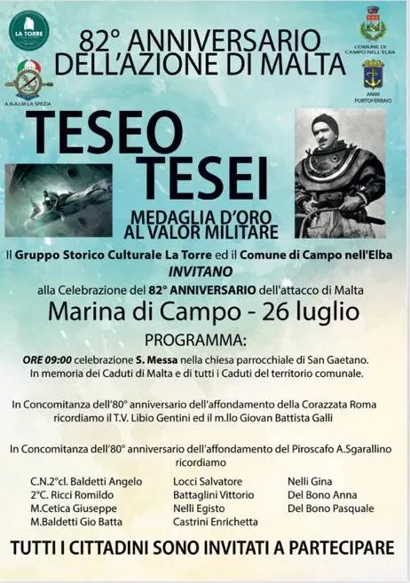 82° Anniversario dell'azione di Malta - Teseo Tesei, medaglia d'oro al valor militare