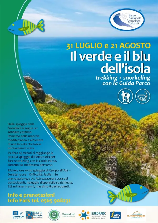 Il verde e il blu dell'isola trekking + snorkeling con la Guida Parco