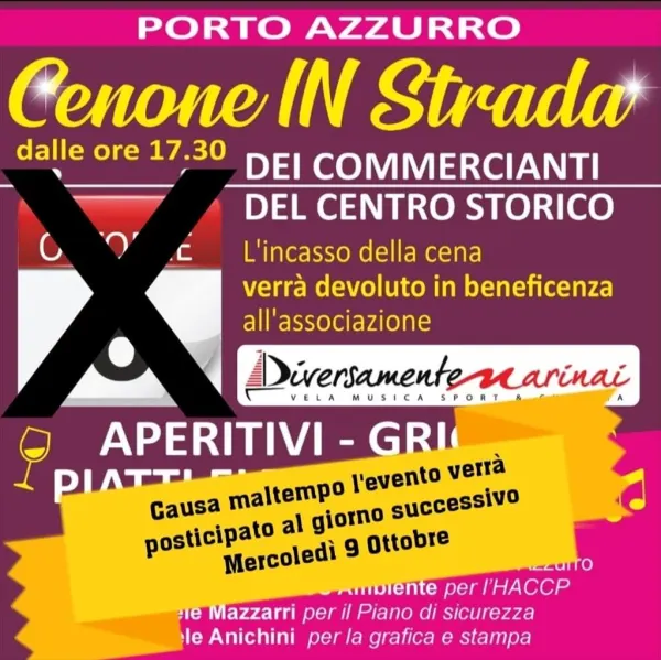 Cenone in strada a Porto Azzurro - evento rinviato al 9 ottobre
