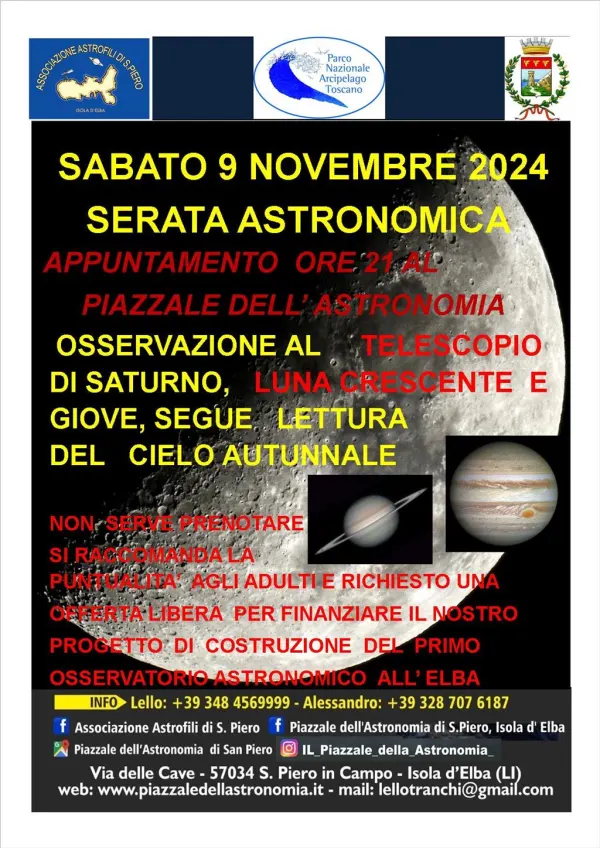 Sabato  9 Novembre  ⭐Tripletta di Astri ⭐ Saturno, La Luna e Giove al Telescopio  