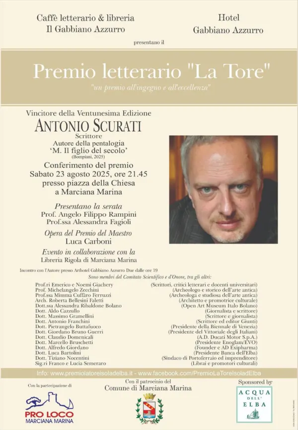 Premio letterario La Tore isola d'Elba ad Antonio Scurati - 21 edizione