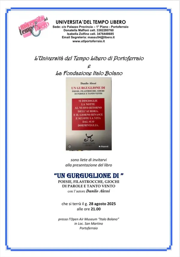 EVENTO RIMANDATO PER MALTEMPO - Presentazione del libro “Un gurguglione di poesie, filastrocche, giochi di parole e tanto vento” 