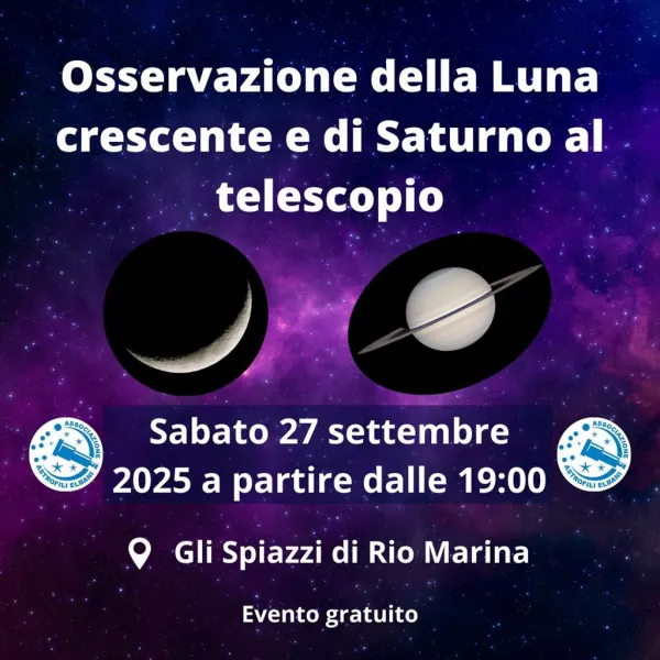 Osservazione della Luna crescente e di Saturno dal telescopio
