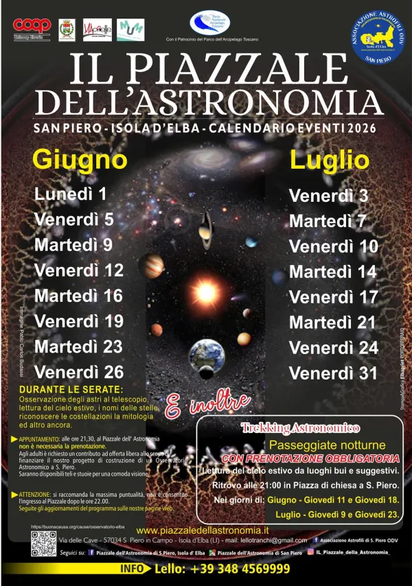Calendario Eventi - Giugno / Luglio  2026 Associazione Astrofili di S. Piero ODV