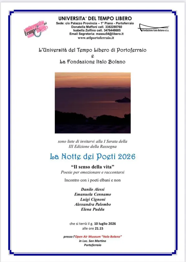 Le notti dei Poeti, con UTL di Portoferraio all'Open Air Museum Italo Bolano