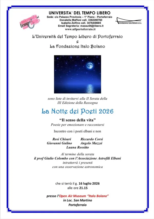 Le notti dei Poeti, con UTL di Portoferraio all'Open Air Museum Italo Bolano- seconda serata