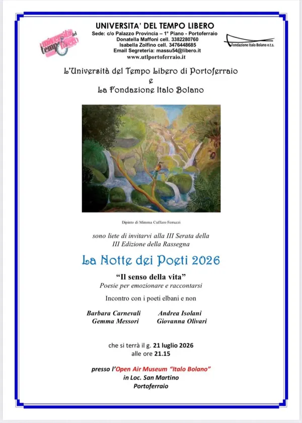 Le notti dei Poeti, con UTL di Portoferraio all'Open Air Museum Italo Bolano- terza serata