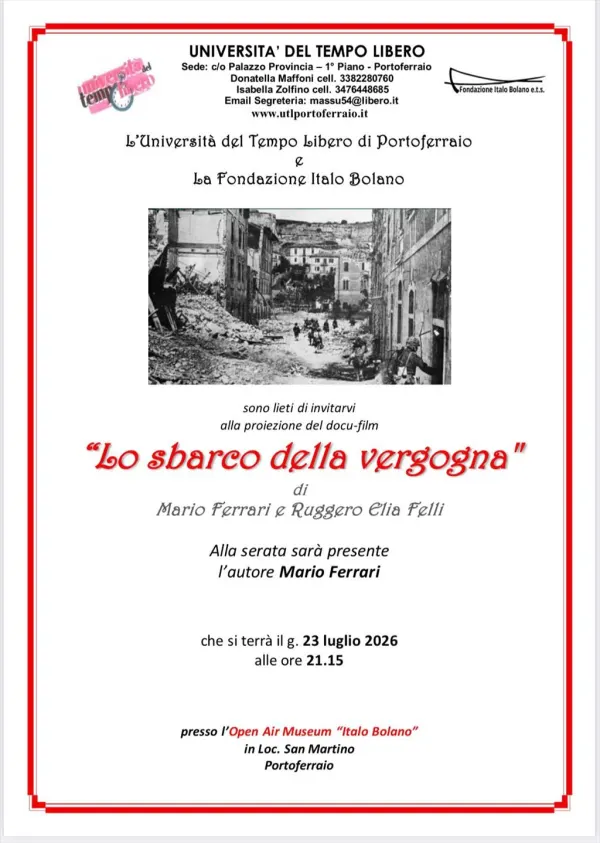 All'Open Air Museum Italo Bolano arriva il Docufilm Lo sbarco della vergogna - in collaborazione con UTL di Portoferraio
