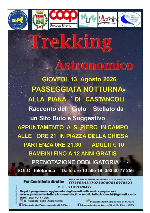 Trekking Astronomico - Passeggiata Notturna alla Piana di Castancoli Giovedì 13   Agosto  2026