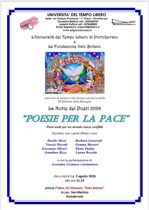 Le notti dei Poeti, con UTL di Portoferraio all'Open Air Museum Italo Bolano - quarta serata