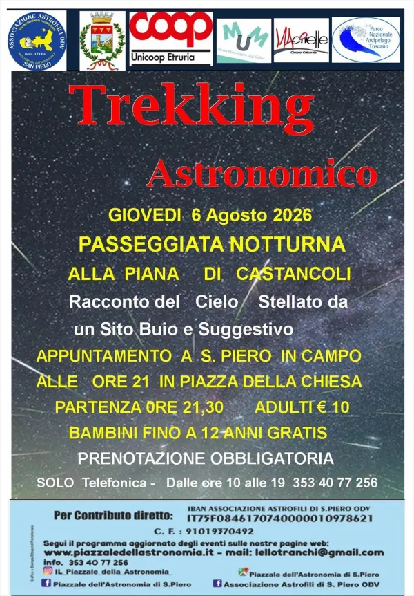 Trekking Astronomico - Passeggiata Notturna alla Piana di Castancoli Giovedì 6   Agosto  2026