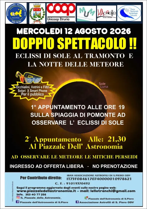 Grande Doppio  Spettacolo  Astronomico . Eclissi di  SOLE e Notte delle Meteore
