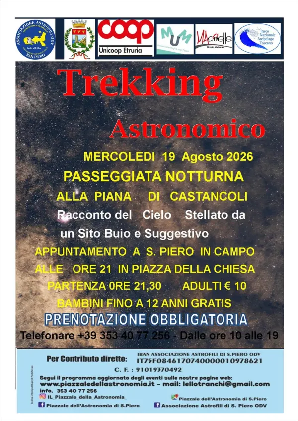 Trekking Astronomico - Passeggiata Notturna alla Piana di Castancoli-  Mercoledì 19   Agosto  2026