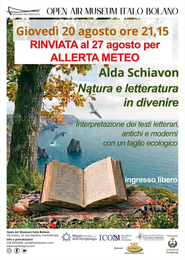 RINVIATA AL GIOVEDI' 27 PER ALLERTA METEO - Natura e letteratura in divenire: al Museo Bolano un incontro con Rosalda Schiavon