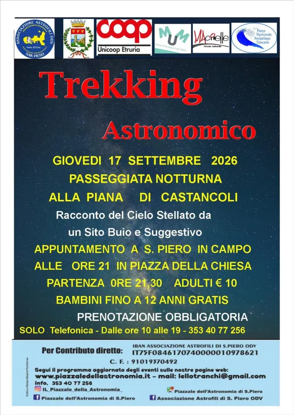 Trekking Astronomico - Passeggiata Notturna alla Piana di Castancoli- Giovedì 17  Settembre  2026