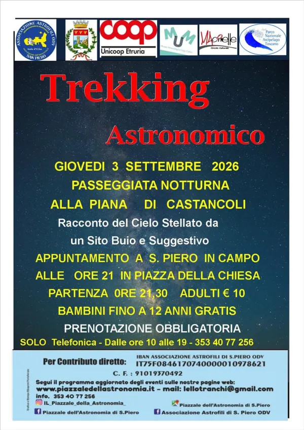 Trekking Astronomico - Passeggiata Notturna alla Piana di Castancoli- Giovedì 3 Settembre  2026
